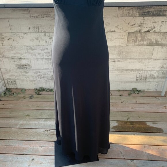 Vintage 90s Y2K Babydoll Empire Waist Maxi Slip Dress Black Chiffon Evening Gown - Picture 3 of 15